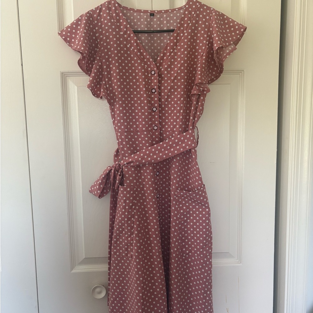 Polka Dot Midi Dress in Pink